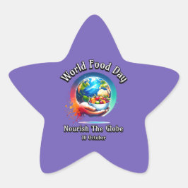 Pegatina En Forma De Estrella Día Mundial de la Alimentación. Alimentar el globo