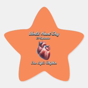 Pegatina En Forma De Estrella Día Mundial del Corazón. El ritmo de nuestra vida.