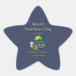 Pegatina En Forma De Estrella Día Mundial del Profesor. Ayudar a los estudiantes