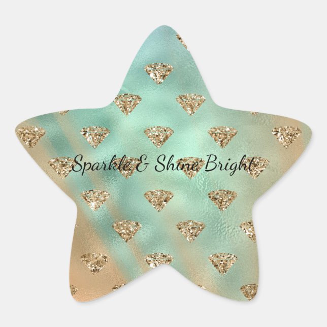 Pegatina En Forma De Estrella Diamantes Purpurinas de oro Aqua Glam