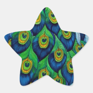 Pegatina En Forma De Estrella Diseño clásico de pavo real y libélula