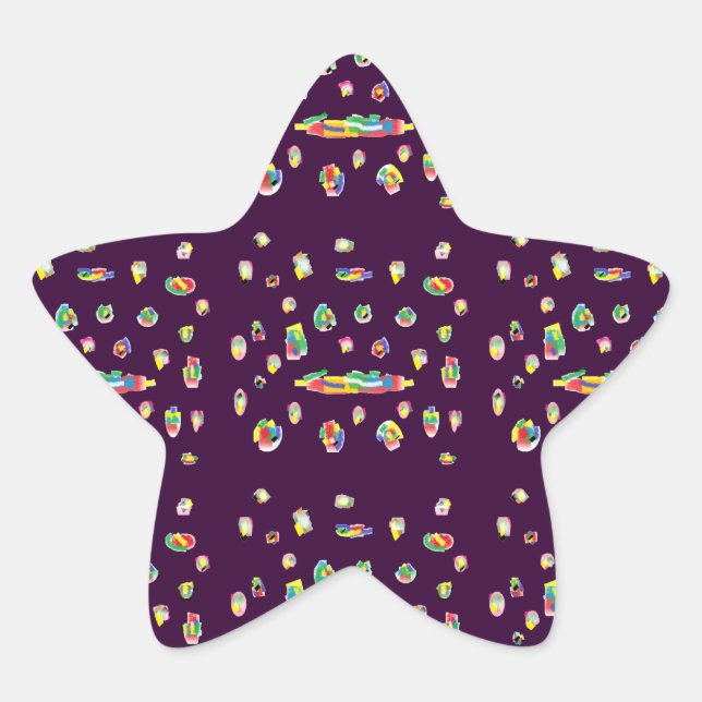Pegatina En Forma De Estrella Diseño de arte púrpura, patrones mixtos estacionar (Anverso)
