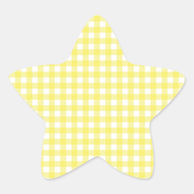 Pegatina En Forma De Estrella Diseño de Gingham amarillo y blanco (Anverso)