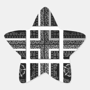 Pegatina En Forma De Estrella Diseño de gráficos negros, blancos y rojos bajo co