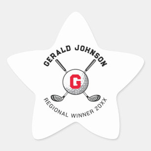 Pegatina En Forma De Estrella Diseño de monograma de golf elegante personalizado