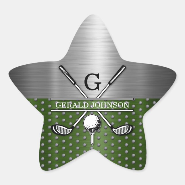 Pegatina En Forma De Estrella Diseño de monograma de golf personalizado (Anverso)