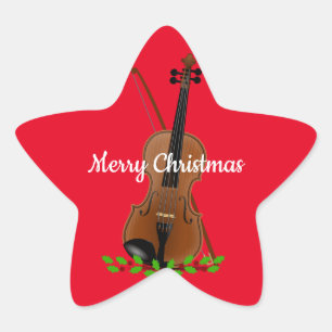 Pegatina En Forma De Estrella Diseño de Navidades Violín y Bow
