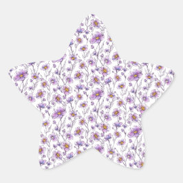 Pegatina En Forma De Estrella Diseño de patrón botánico de flor silvestre púrpur