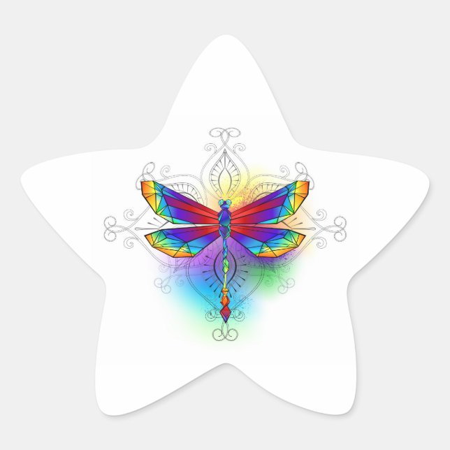 Pegatina En Forma De Estrella Dragón poligonal arcoiris (Anverso)