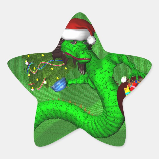 Pegatina En Forma De Estrella Dragón verde (Anverso)