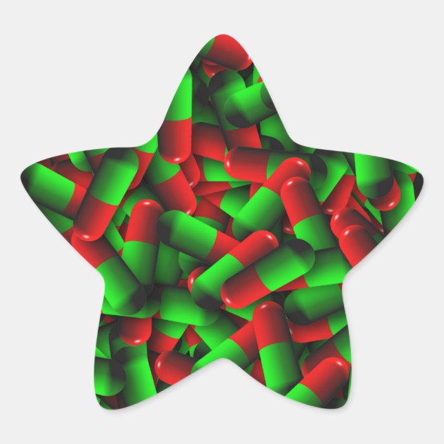 Pegatina En Forma De Estrella drogas de pastillas verdes rojas (Anverso)