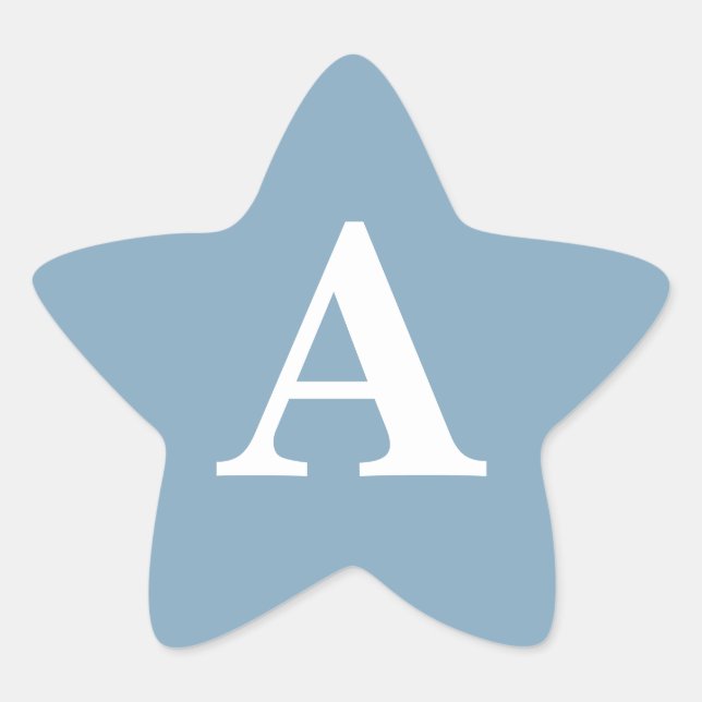 Pegatina En Forma De Estrella Ducha Nupcial Simple Monogramas Blanco Azul Polvo (Anverso)