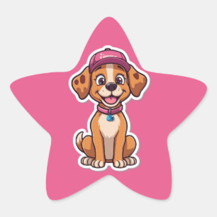 Pegatina En Forma De Estrella Dulce perro caricaturista - Cachorro feliz en Pega