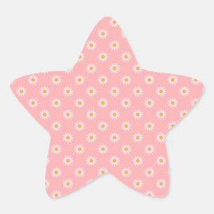 Pegatina En Forma De Estrella Dulce Rosa Pálido con Patrón de Flores Blancas