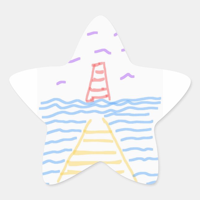 Pegatina En Forma De Estrella El faro y el muelle (Anverso)