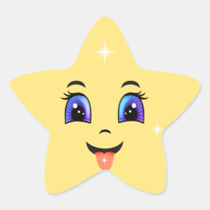 Pegatina En Forma De Estrella Emoji Cute Yellow Happy Face