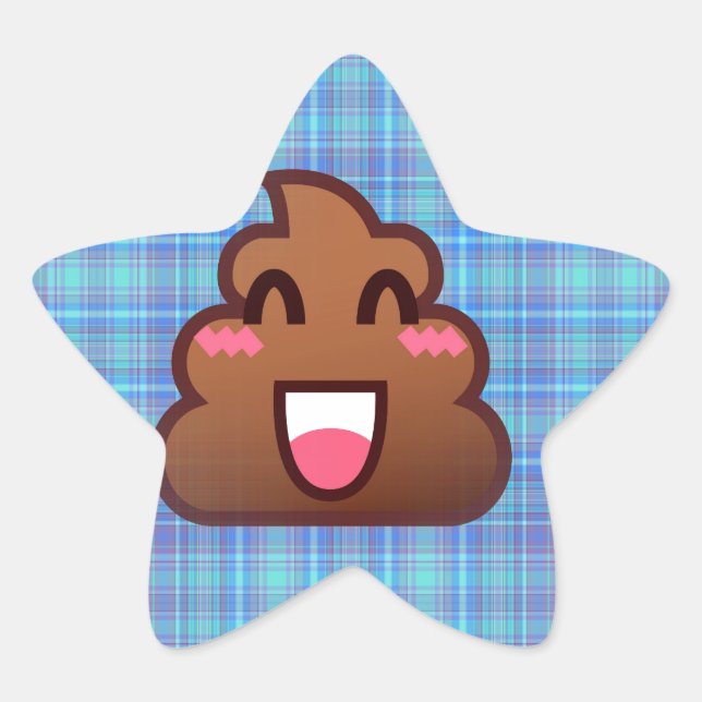 Pegatina En Forma De Estrella emoji de caca de plaid (Anverso)