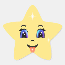Pegatina En Forma De Estrella Emoji de Cara Feliz Amarilla Linda
