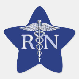 Pegatina En Forma De Estrella Enfermera inscrita RN Silver Caduceus Navy Blue de