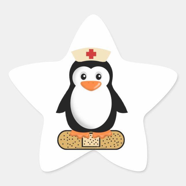 Pegatina En Forma De Estrella Enfermera Penguin (con Bandaid) (Anverso)