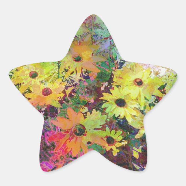 Pegatina En Forma De Estrella Escena acuarela de Daisies (Anverso)