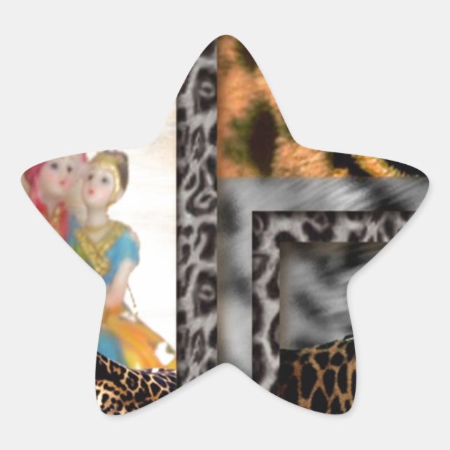 Pegatina En Forma De Estrella Estampa de arte de tigre y pareja (Anverso)