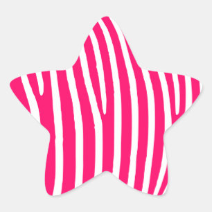 Pegatina En Forma De Estrella Estampado de cebra rosa caliente y blanco
