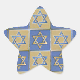 Pegatina En Forma De Estrella Estrella de David Judaica Metal Dorado Azul