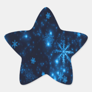 Pegatina En Forma De Estrella Estrella de las copas de nieve azul y brillante pr