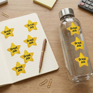 Pegatina En Forma De Estrella Estrella de purpurina dorada con textura de mensaj