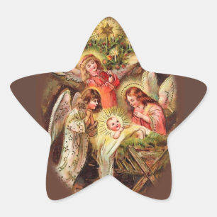 Pegatina En Forma De Estrella Estrella Pegatina con ángeles sobre el niño Jesús