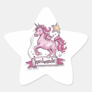 Pegatina En Forma De Estrella Estrella Pegatina Unicornio y la inscripción, Hand