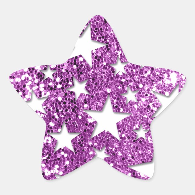 Pegatina En Forma De Estrella Estrellas blancas con aspecto de Purpurina rosado (Anverso)
