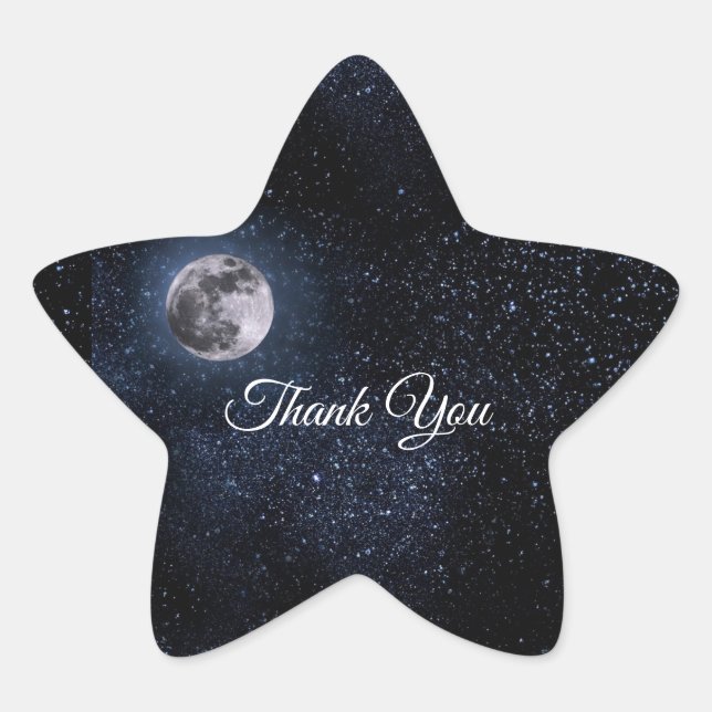 Pegatina En Forma De Estrella Estrellas de Astrología Luna Llena Blanco Azul Cel (Anverso)