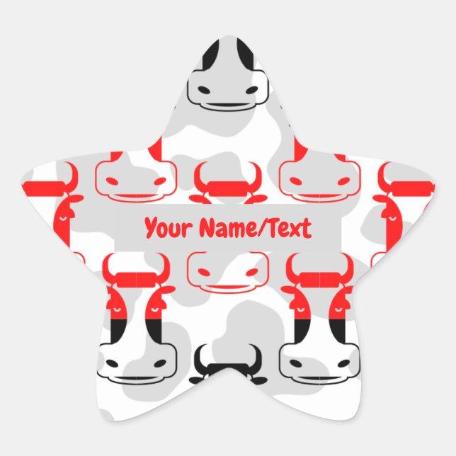 Pegatina En Forma De Estrella Ex libris personalizado Patrón de vacas divertidas (Anverso)