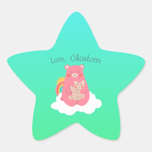 Pegatina En Forma De Estrella Familia De Osos Encantadores (Anverso)