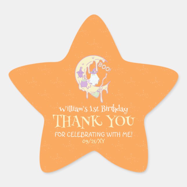 Pegatina En Forma De Estrella Fantasma lindo Fantasma Primer cumpleaños Hallowee (Anverso)