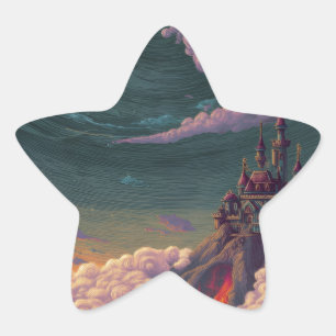 Pegatina En Forma De Estrella Fantástico Castillo Sobre Nubes Estrella Pegatina 