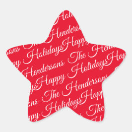 Pegatina En Forma De Estrella Felices Fiestas personalizadas rojo