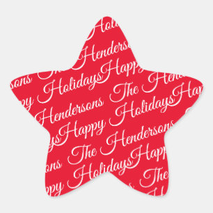 Pegatina En Forma De Estrella Felices Fiestas personalizadas rojo