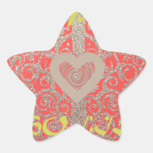 Pegatina En Forma De Estrella Felices vacaciones Purpurina rojo diseño del coraz