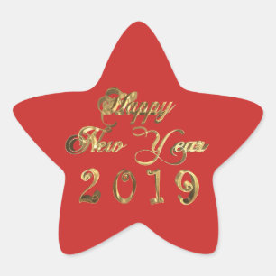Pegatina En Forma De Estrella Feliz Año Nuevo 2019 Moda de guiones rojos y dorad