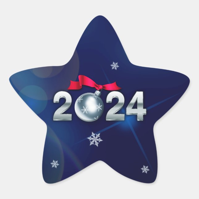 Pegatina En Forma De Estrella Feliz Año Nuevo 2024. Regalo de vacaciones (Anverso)