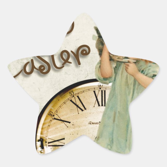 Pegatina En Forma De Estrella feliz chica de Pascua (Anverso)