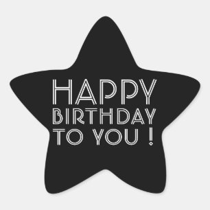 Pegatina En Forma De Estrella "¡Feliz Cumpleaños!" Blanco y negro