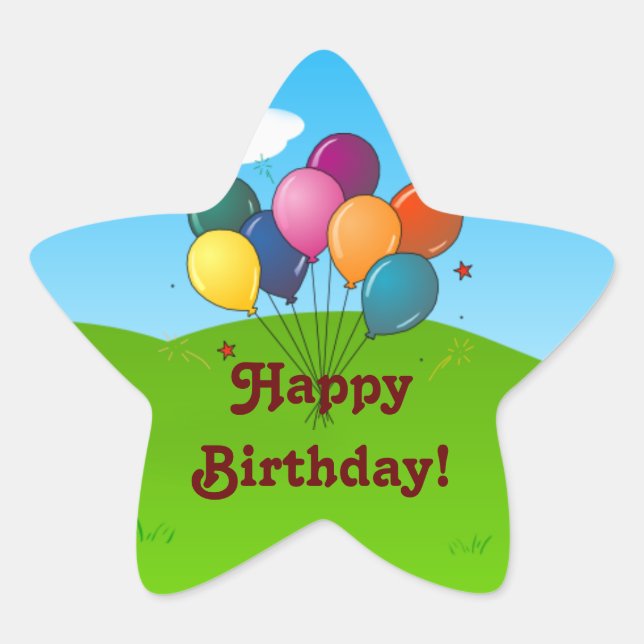Pegatina En Forma De Estrella ¡Feliz cumpleaños! Globos de celebración (Anverso)