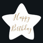 Pegatina En Forma De Estrella Feliz cumpleaños Personalizado de oro Color del te<br><div class="desc">Diseñado con una plantilla de texto amarillo dorado para el mensaje "Feliz Cumpleaños" que puede editar al personalizar y también al color de fondo personalizado!</div>