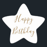 Pegatina En Forma De Estrella Feliz cumpleaños Personalizado de oro Color del te<br><div class="desc">Diseñado con una plantilla de texto amarillo dorado para el mensaje "Feliz Cumpleaños" que puede editar al personalizar y también al color de fondo personalizado!</div>