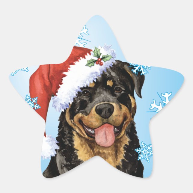 Pegatina En Forma De Estrella Feliz Howlidays Rottweiler (Anverso)