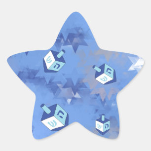 Pegatina En Forma De Estrella Feliz Janucá Estrella Fugaz y Trompos de Hanukkah